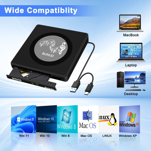 Unidad De Rayos Blu Externa, Usb 3.0 Type-c Portable Blu Ray
