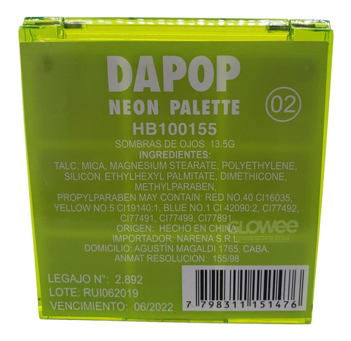 Paleta Sombra Ojos - Neon Palette - Dapop Original - 3 Opc.