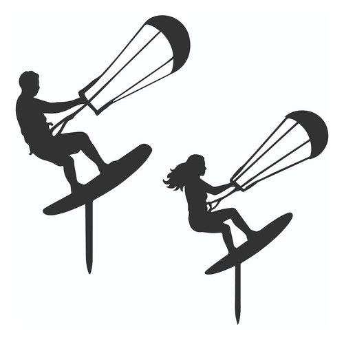 Topper Cake Decoracion Torta Kitesurf Surf Hombre O Mujer Negro
