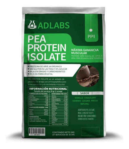 Pea Proteín Isolate De 2 Kg ( Proteína De Arveja) De Adlabs