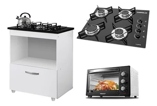 Kit Balcão Cooktop 1 Porta Br C/forno Elétrico 48l 220v C/fo