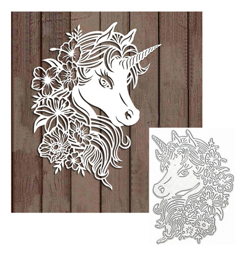 Troquel Metal Diseño Unicornio Flor Hoja Hermoso Marco Para