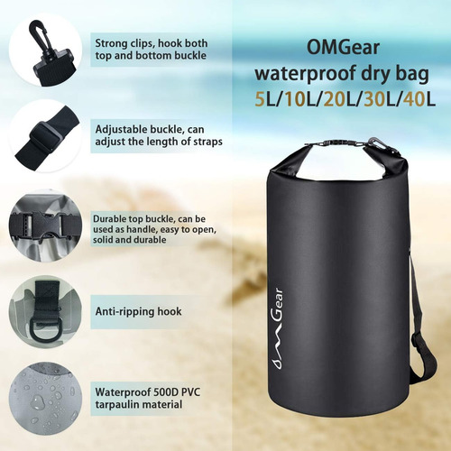 Bolsa Impermeable 40l/30l/20l/10l/5l Para Kayak Y Navegación