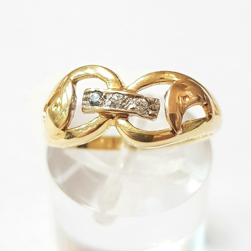 Anillo Oro 18k Calado Con Cubics Y Lunas 3,0grs Brumatjoyas