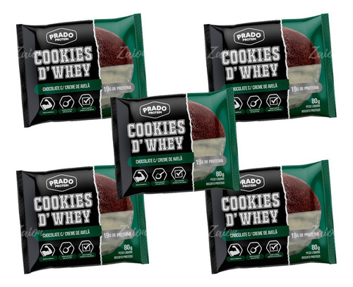 5 Cookies De Whey Sabor Chocolate Com Avelã 80g Cada - Prado Sabor Chocolate Com Creme De Avelã