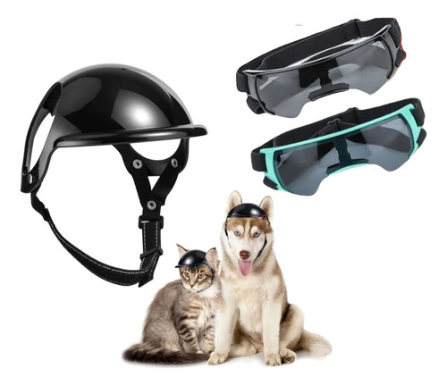 Casco De Moto Y Bicicleta Con Gafas Perro Mascota Ajustables