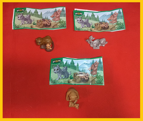 Kinder Sorpresa Natoons Set 3 Figuras Originales Castor Lobo (Usado)
