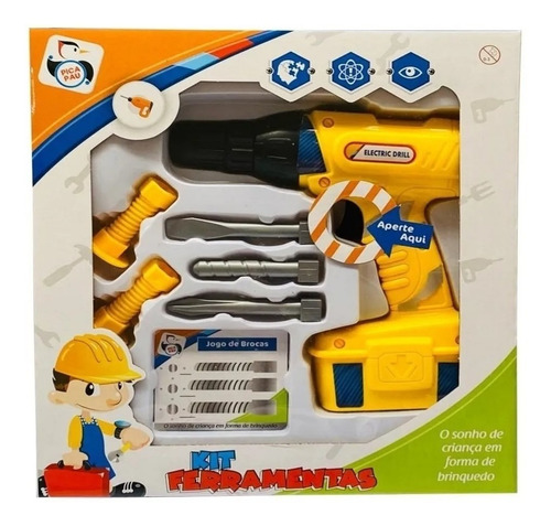 Kit Ferramentas Furadeira Elétrica Brinquedo Infantil Pilha
