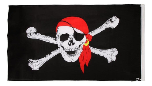 5 Pies X 3 Pies Bandera De Dibujo Cráneo Pirata Corro Rojo