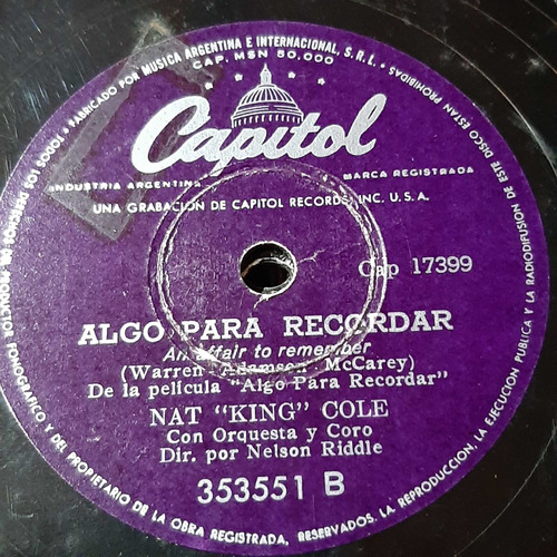 Pasta Nat King Cole Nelson Riddle Or Coro Capitol C248