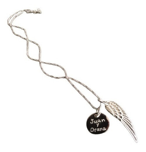 Cadena + Dije De Ala De Ángel + Placa Personalizada Plata