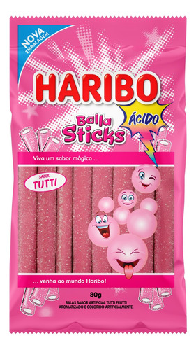 Bala Haribo Balla Sticks tutti frutti ácido 80 g 