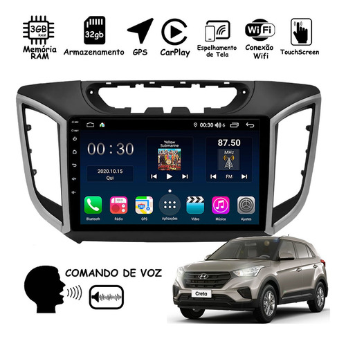 Multimídia Aikon 3+32gb Creta 2017 À 2021 Gps Carplay Wifi