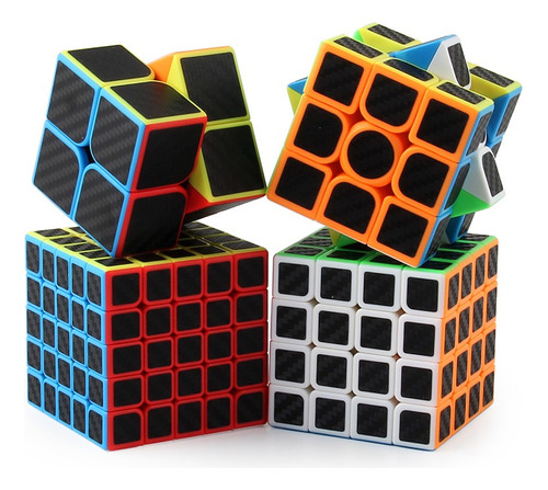 Paquete 4 Cubos Rubik 2x2 3x3 4x4 5x5 Z Cobra Fibra Carbono