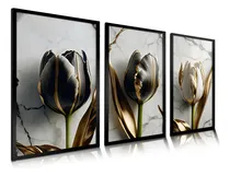 Comprar Quadro Decorativo Flor Tulipa Luz Preto Sala 90x50 Moldura