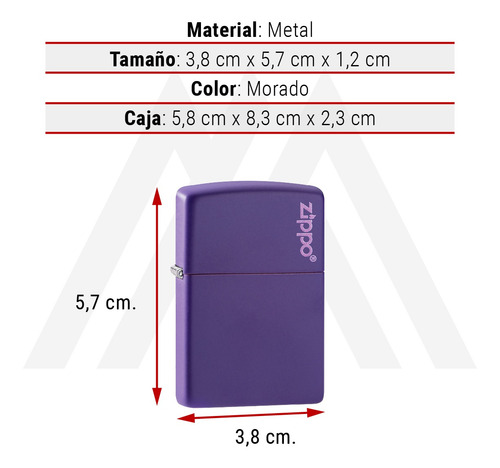Imagen 4 de 10 de Encendedor Zippo Lighter Classic Purple Matte Zippo Logo