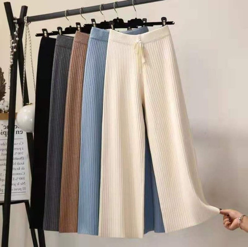 Pantalones Coreanos De Cintura Alta De Lana Gruesa Y Sueltos