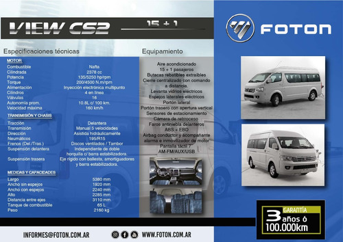 Foton Cs2 View Mini Bus Homologado 15 + 1 En Stock