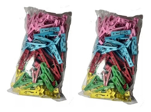 Pinzas De Ropa 2 Bolsas Con 100 Pinzas Calidad Durable