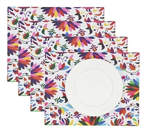 Manteles Rectangulares De Tela Set 4 Piezas Billu Color Blanco Tenango