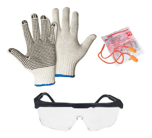 Kit Proteção 1 Óculos + Luva Pigmento + 3 Protetor Auditivo