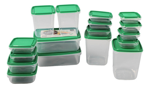 Set 17 Tuppers Contenedores De Alimentos Multitamaño Colores Verde