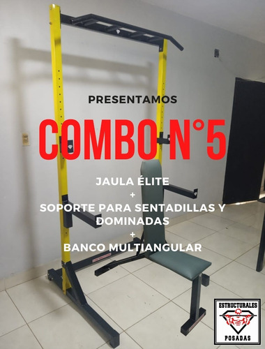 Rack Jaula Con Dominadas + Banco Multiangular 4 Posiciones