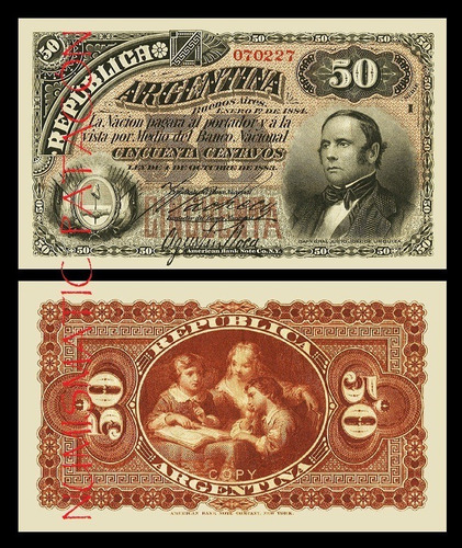 Billete 50 Centavo Banco Nacional 1884 Fraccionario Copia P8