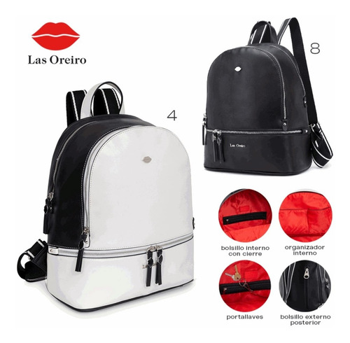 Imagen 1 de 2 de Mochila 15 Las Oreiro 20898 Ecocuero Combinada C/ Bolsillos