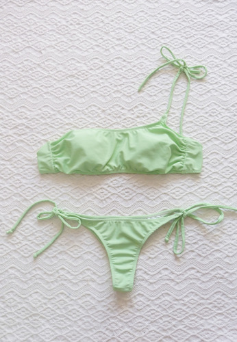 Bikini Verde Lima A Un Hombro, Talle M