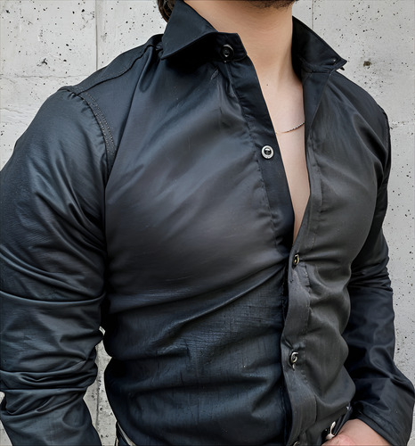 Camisa De Vestir Hombre Elastizada Manga Larga Entallada
