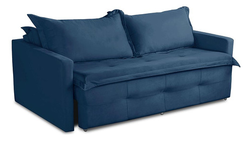 Sofá Sem Caixa Ret Reclinável 2,00m Molas Maísa Suede Azul