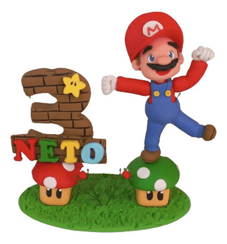 Vela/ Topo De Bolo Em Biscuit Super Mário Bros