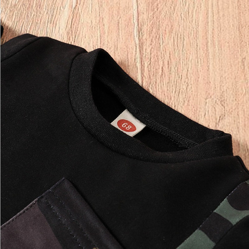 Conjunto De Sudadera Estilo Militar Para Bebé Con Camuflaje Negro 3-6 M