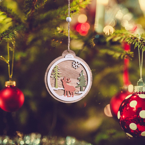 5 Xmas Tree Wooden Hanging Pendants Handmade For Holiday Elk