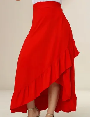 Saia Envelope Longa Feminina Amarração Cintura Alta Elegante Vermelho Único