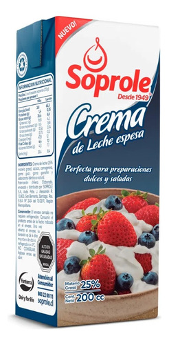 Sixpack Crema De Leche Espesa Soprole 25% Grasa 200grs