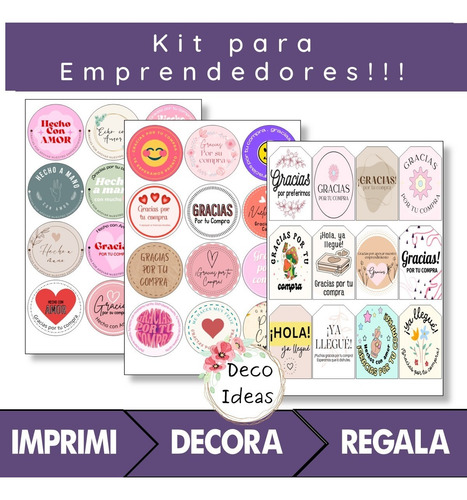 Imagen 1 de 5 de Kit Imprimible 07 Para Emprendedores 36 Etiquetas A Color
