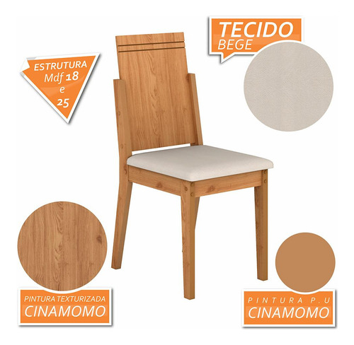 Mesa Com 4 Cadeiras Filipinas Cinamomo/bege - M A Cor Cinamomo/bege 03
