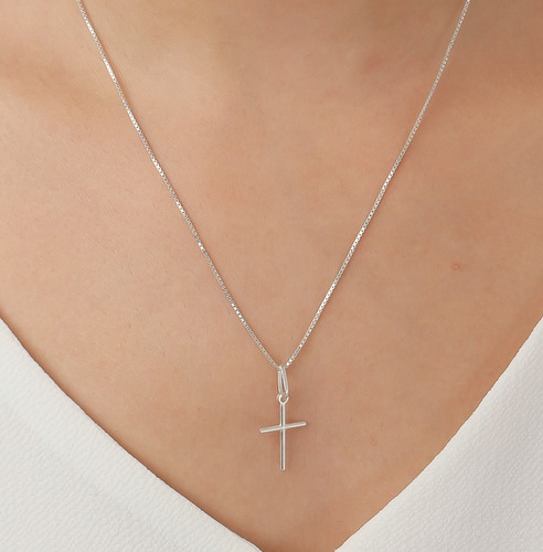 Cordão Feminino Prata Maciça 925 C/ Pingente Crucifixo 45cm