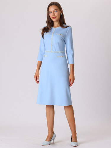 Vestido Mujer De Tweed A-line Con Manga 3/4 Elegante Oficina