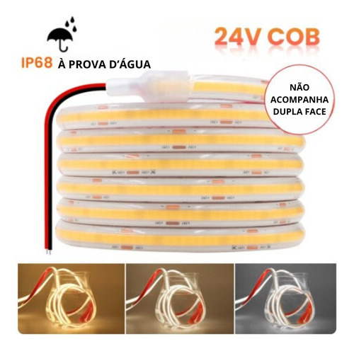65 Metros Fita Led Cob 320led/m 12w/m Ip68 24v Irc80 1200lm