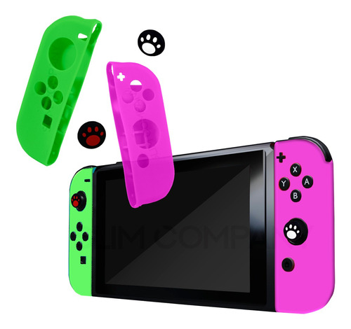 Funda Silicon Para Joy-con Nintendo Switch Goma Thumb Stick Color Rosa/verde