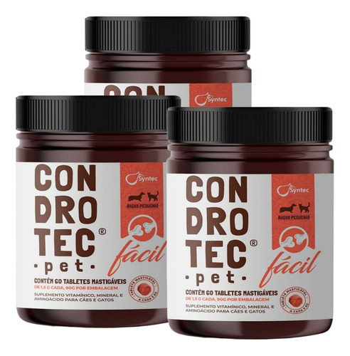 Kit 3 Condrotec Pet Fácil 90gr Syntec Raças Pequenas 60 Und