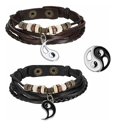 Cupimatch 2 Piezas Yin Yang Puzzle Parejas Pulsera De Cuero