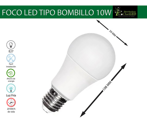 10 Pack Foco Led 10w Para Socket Estandar Multivoltaje Hee