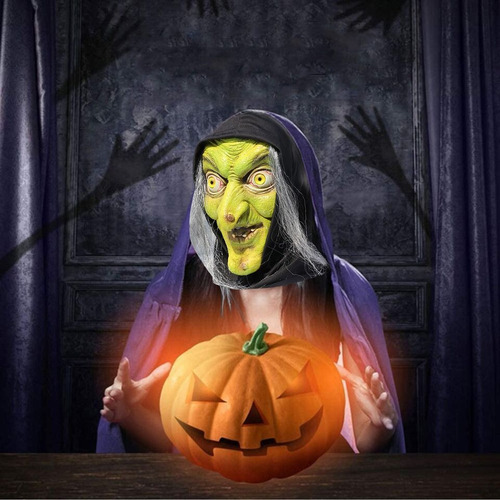 Máscara Bruja Látex Con Pelo Halloween Cosplay Realista