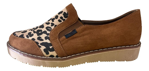 Mocasin Dama Tipo Bolichero Animal Print Mujer Cosido Comodo