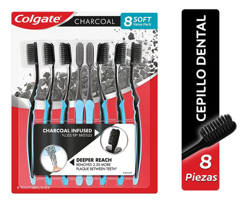 Colgate Charcoal 8 Piezas Cepillos Dentales 