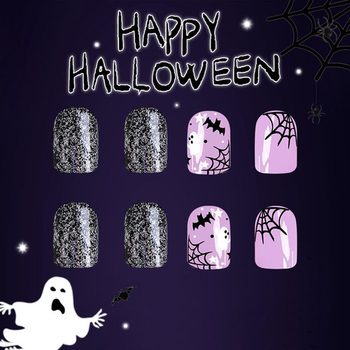 Juego De 24 Uñas Postizas A Presión De Color Morado Para Hal